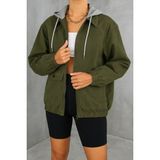 Kadın Fermuarlı Basic Haki Kapşonlu Kot Ceket - XL