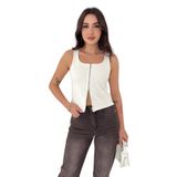 Kadın Fermuarlı Crop Atlet – Kare Yaka Fit Kesim Günlük Şık Bluz, beyaz, s