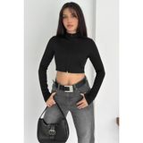 Kadın Fermuarlı Crop Ceket – Dinamik & Modern Stil - Siyah