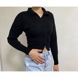 Kadın Fermuarlı Crop Kazak - Standart - 01-Siyah