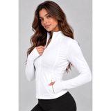 Kadın Fermuarlı Dik Yaka Cepli Parmak Geçmeli Slim Fit Bluz Crop Siyah Spor Ceket