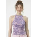 Kadın Fitilli Baskılı Halter Yaka Crop Bluz - Açık Pembe-Mor