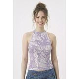 Kadın Fitilli Çizgi Baskılı Halter Yaka Crop Bluz - Beyaz-Lila