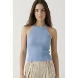 Kadın Fitilli Halter Yaka Crop Bluz - Mavi