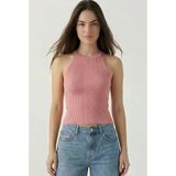 Kadın Fitilli Halter Yaka Crop Bluz - Pembe