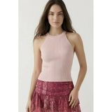 Kadın Fitilli Halter Yaka Crop Bluz - Toz Pembe
