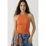 Kadın Fitilli Halter Yaka Crop Bluz - Turuncu