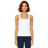 Kadın Fitted Dalgıç Kumaş Spor Üst Bluz Kare Yaka Kalın Askılı Örme Sporwear Koleksiyonu_Beyaz-S