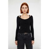 Kadın Fitted Düşük Kol Uzun Kollu Kayık Yaka Crop İnce Triko Hırka Siyah Modern Basic Şık Kombinler