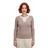 Kadın Fitted Fitilli Triko Kazak İnce Yapılı Polyester Çift Katman Görünümlü İlkbahar Sonbahar -Bej-XL