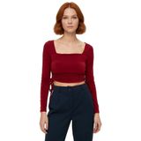 Kadın Fitted Kare Yaka Büzgülü Uzun Kollu Crop Esnek Örme Bluz Kaliteli Şık Rahat Modern Zarif_Bordo-2XS
