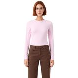 Kadın Fitted Viskoza Elastan Karışımlı Bluz Pembe Bisiklet Yaka Crop Kesim Uzun Kollu Tüm Sezonlar_Açık Pembe-L