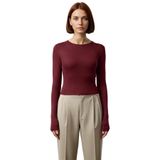 Kadın Fitted Viskoza Elastan Karışımlı Bluz Pembe Bisiklet Yaka Crop Kesim Uzun Kollu Tüm Sezonlar_Bordo-S