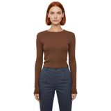 Kadın Fitted Viskoza Elastan Karışımlı Bluz Pembe Bisiklet Yaka Crop Kesim Uzun Kollu Tüm Sezonlar_Kahverengi-S