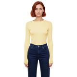 Kadın Fitted Viskoza Elastan Karışımlı Bluz Pembe Bisiklet Yaka Crop Kesim Uzun Kollu Tüm Sezonlar_Sarı-XS