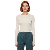 Kadın Fitted Viskoza Elastan Karışımlı Bluz Pembe Bisiklet Yaka Crop Kesim Uzun Kollu Tüm Sezonlar_Taş-M