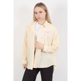 Kadın Fiyonk Baskılı Oversize Çizgili Gömlek Sarı Beyaz - 71567