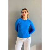 Kadın Fiyonk Desenli Triko Kazak 14662 - Mavi