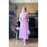 Kadın Fiyonk Detaylı Poplin Tesettür Uyumlu Bağlamalı Elbise - Pembe - 38