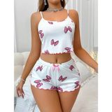 Kadın Fiyonklu Beyaz Şortlu Pijama Takımı - - - S
