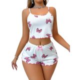 Kadın Fiyonklu Beyaz Şortlu Pijama Takımı - XL