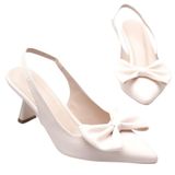 Kadın Fiyonklu Topuklu Ayakkabı Slingback Kitten Heel – Şık Abiye Günlük, Sivri Burun, Rahat Zarif Tasarım, Çok Renkli (Bej, EU Ayakkabı Beden Sistemi, Yetişkin, Kadın, Sayısal, Orta, 40)
