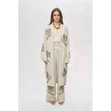 Kadın Flora Natur Nakış İşlemeli Bağlama Detaylı Uzun Oversize Kimono