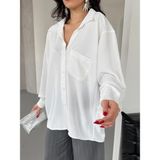 Kadın Flory Ayrobin Oversize Tek Cep Gömlek - Beyaz - Standart
