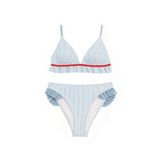 Kadın Frill Wave Su Taşı Aksesuarlı Bikini Takımı Mavi