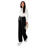 Kadın Fular Kemerli Bol Paça Pantolon – Statement Flow, siyah, m