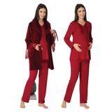 Kadın Fuşya Kadife Sabahlıklı Hamile Lohusa Pijama Takımı, M, HAV1-8088GFKE246-964822-86DS018319670