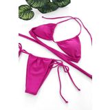 Kadın Fuşya Yandan Bağlamalı Tangalı Üçgen Bikini Mayo Takımı