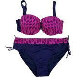 Kadın Fuşya Zincir Desenli Büyük Beden Astarlı Lacivert Bikini Takım HZL25S-LC3303 - 40