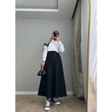 Kadın Gabardin Beli Lastikli Cepli Kloş Etek - Siyah - Standart