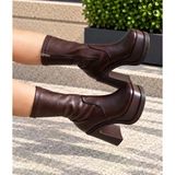 Kadın Gander Kahverengi 12 Cm Streç Platform Topuklu Bot