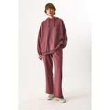 Kadın Geniş Paça Regular Fit Yıkamalı Jogging Pantolon%100 Pamuk - Bordo BORDO