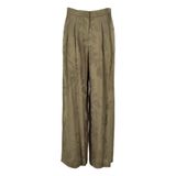Kadın Geniş Paça Yüksek Bel Dal Desenli Düğme Kapama Haki Pantolon XW002011 AF21551-F7050