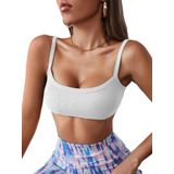 Kadın Geniş Yaka Askılı Sütyen Stili Beyaz Super Crop Top Büstiyer (Beyaz, S)