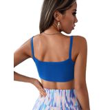 Kadın Geniş Yaka Askılı Sütyen Stili Mavi Super Crop Top Büstiyer (Mavi, S)