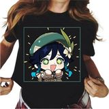 Kadın Genshin Impact Baskı T-Shirt MOD4R11 - Siyah
