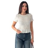 Kadın Gipeli Crop Bluz – Kısa Kollu Fırfır Detaylı Şık Bluz, beyaz, l