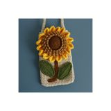 Kadın Girişimciler Atölyesi Ayçiçeği Motif Detaylı Handmade Örgü Telefon Çantası % 100 Cotton Trend Kadın El Çantası