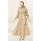Kadın Giyim Abiye Moda Beli Lastikli Kuşaklı Elbise 2590 - Bisküvi - 48