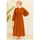 Kadın Giyim Abiye Moda Beli Lastikli Kuşaklı Elbise 2590 - Kiremit - 42