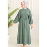 Kadın Giyim Abiye Moda Beli Lastikli Kuşaklı Elbise 2590 - Mint - 48