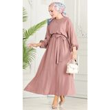 Kadın Giyim Abiye Moda Beli Lastikli Kuşaklı Elbise 2590 - Pudra - 40