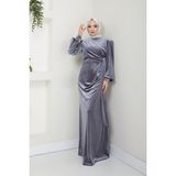 Kadın Giyim Moda Abiye Tesettür Kadife Elbise 2768 - 48 - Antrasit