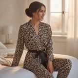 Kadın Giyim Uzun Kollu Leopar Desen Sabahlık Takımı BB2665