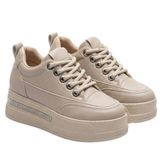 Kadın Gizli Topuklu Sneaker 8 cm Boy Uzatan Ortopedik Spor Ayakkabı Topuk Dikeni Destekli Rahat Günlük Platform Sneaker (Bej, EU Ayakkabı Beden Sistemi, Yetişkin, Kadın, Sayısal, Orta, 39)