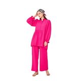 Kadın Gofre Balon Kol Büzgülü Tunik/Beli Lastikli Cepli Pantolon Tesettür Takım 3531350 Fuşya 38
